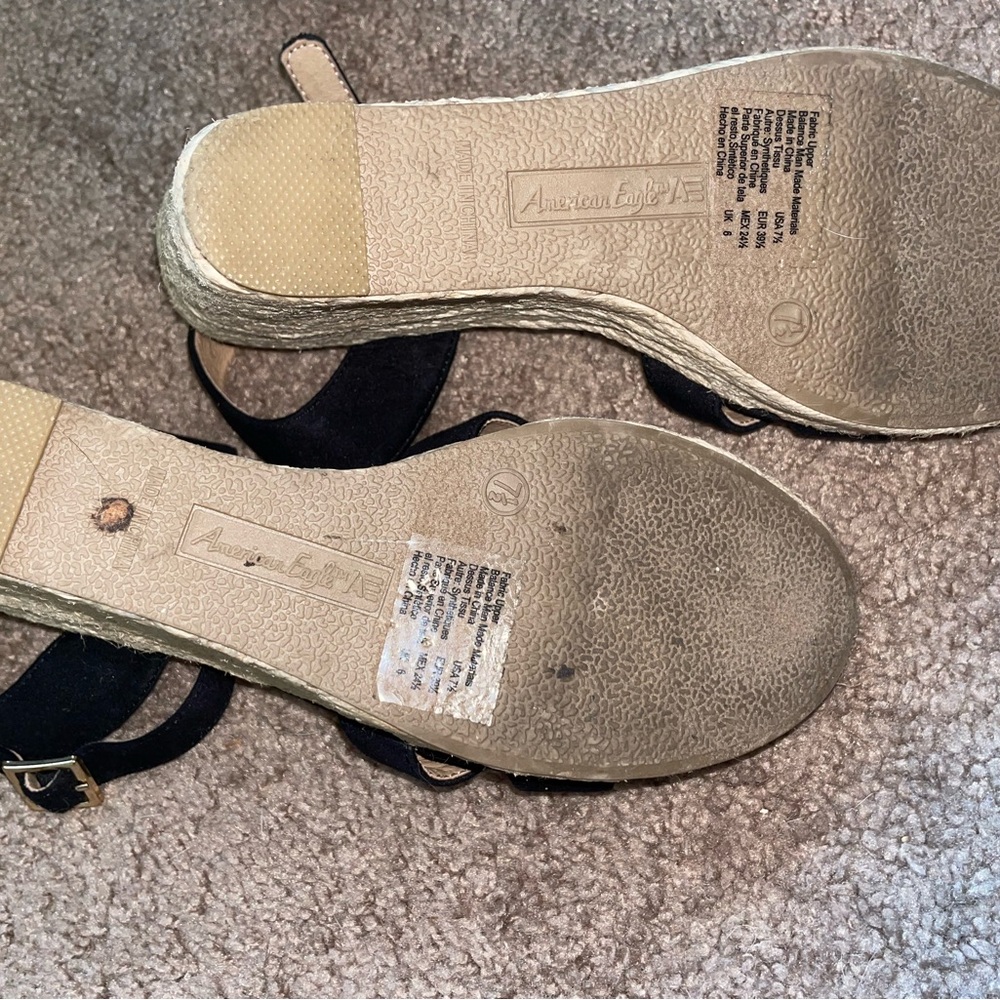 Open Toe Black Sandal 4.25” Wedge Heels, US Size 7.5 - Picture 6 of 6